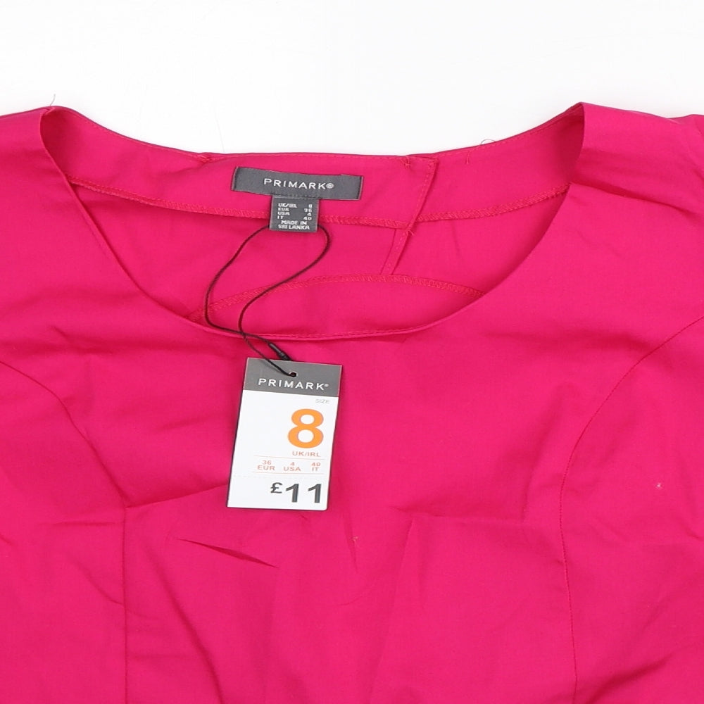 Primark Womens Pink 100% Cotton Wrap Blouse Size 8 Round Neck