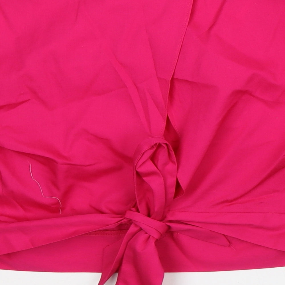 Primark Womens Pink 100% Cotton Wrap Blouse Size 8 Round Neck