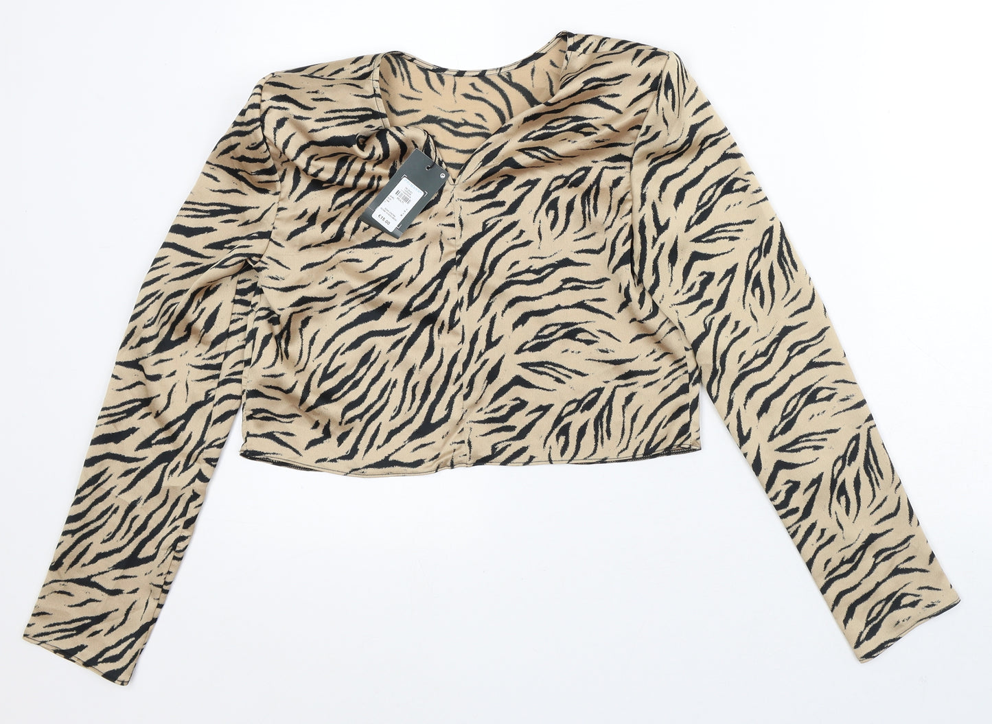 Primark Womens Brown Animal Print Polyester Cropped Blouse Size 6