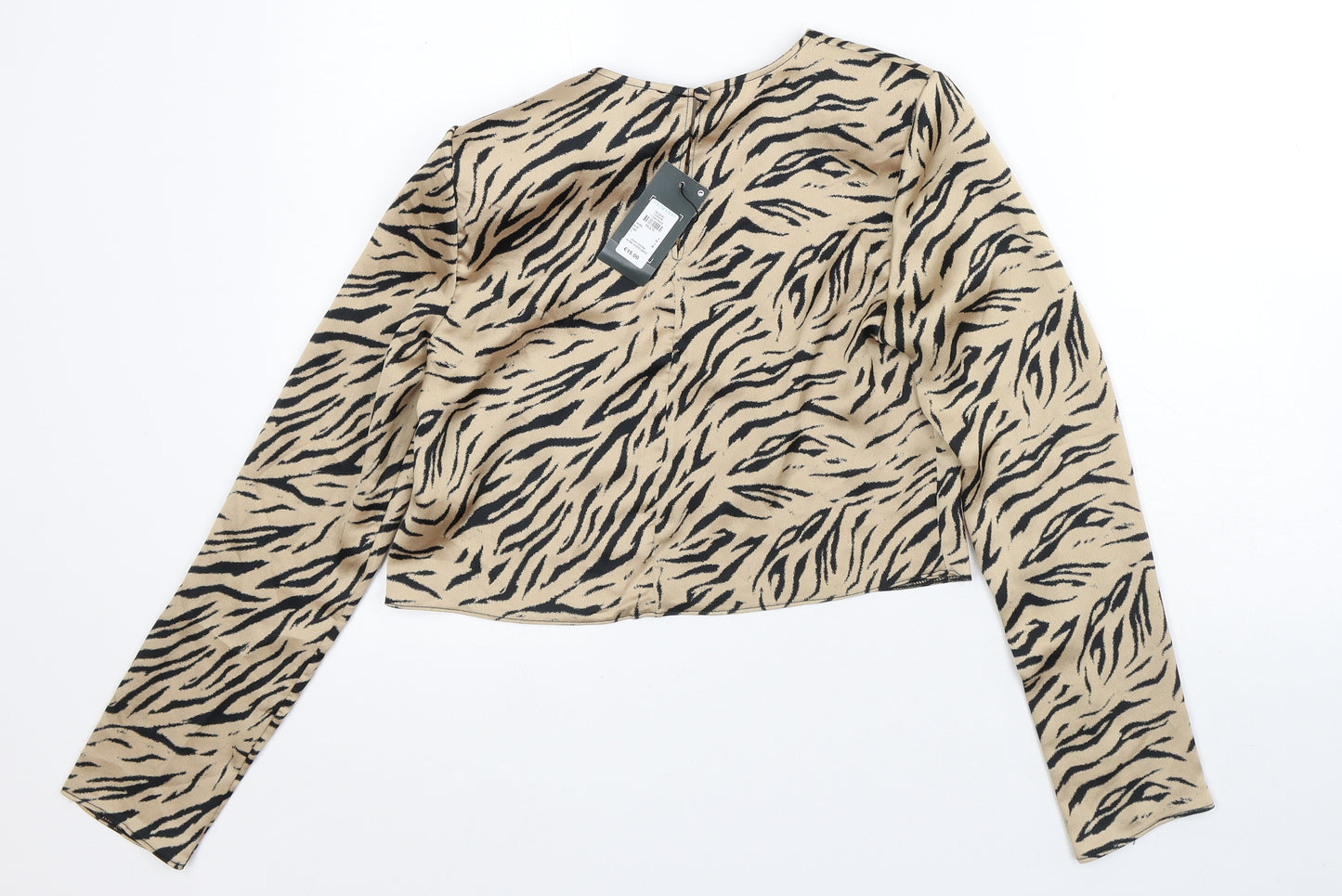 Primark Womens Brown Animal Print Polyester Cropped Blouse Size 6