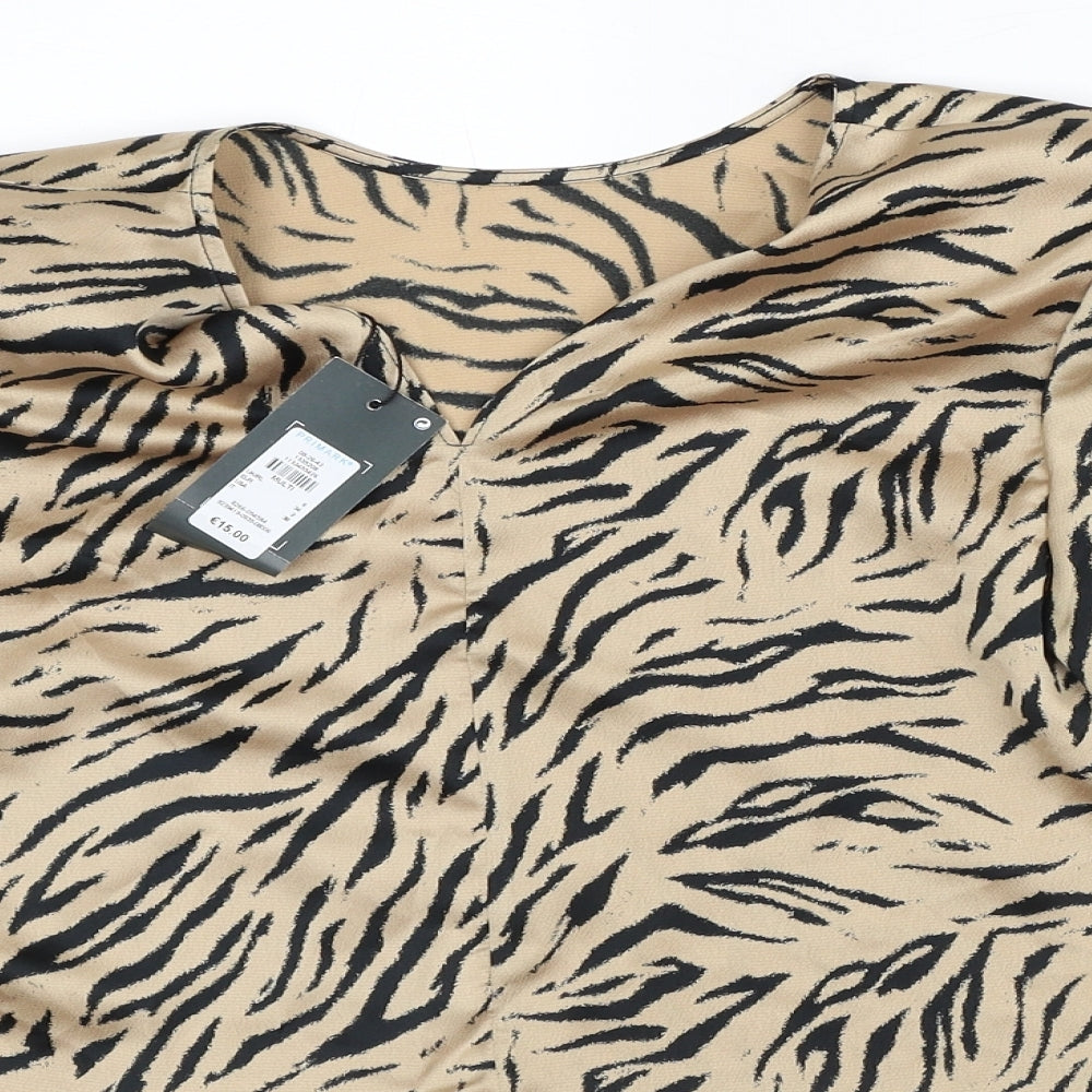 Primark Womens Brown Animal Print Polyester Cropped Blouse Size 6