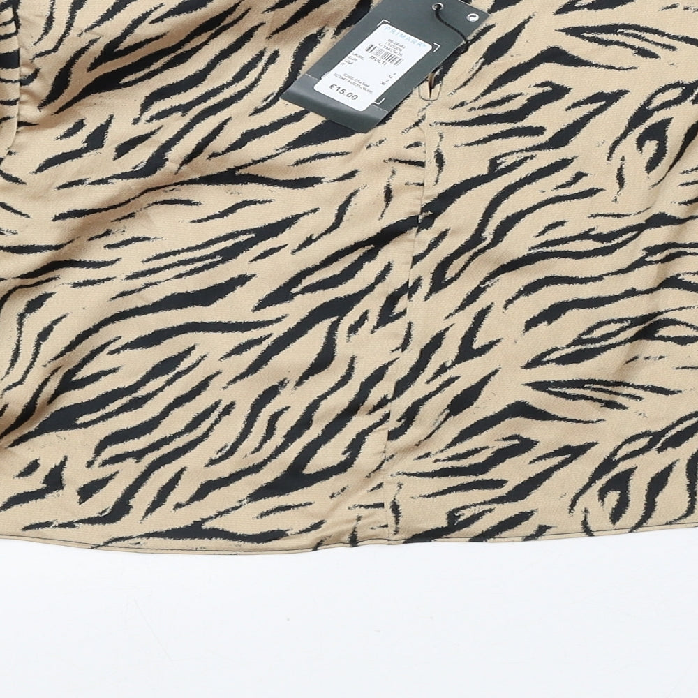 Primark Womens Brown Animal Print Polyester Cropped Blouse Size 6