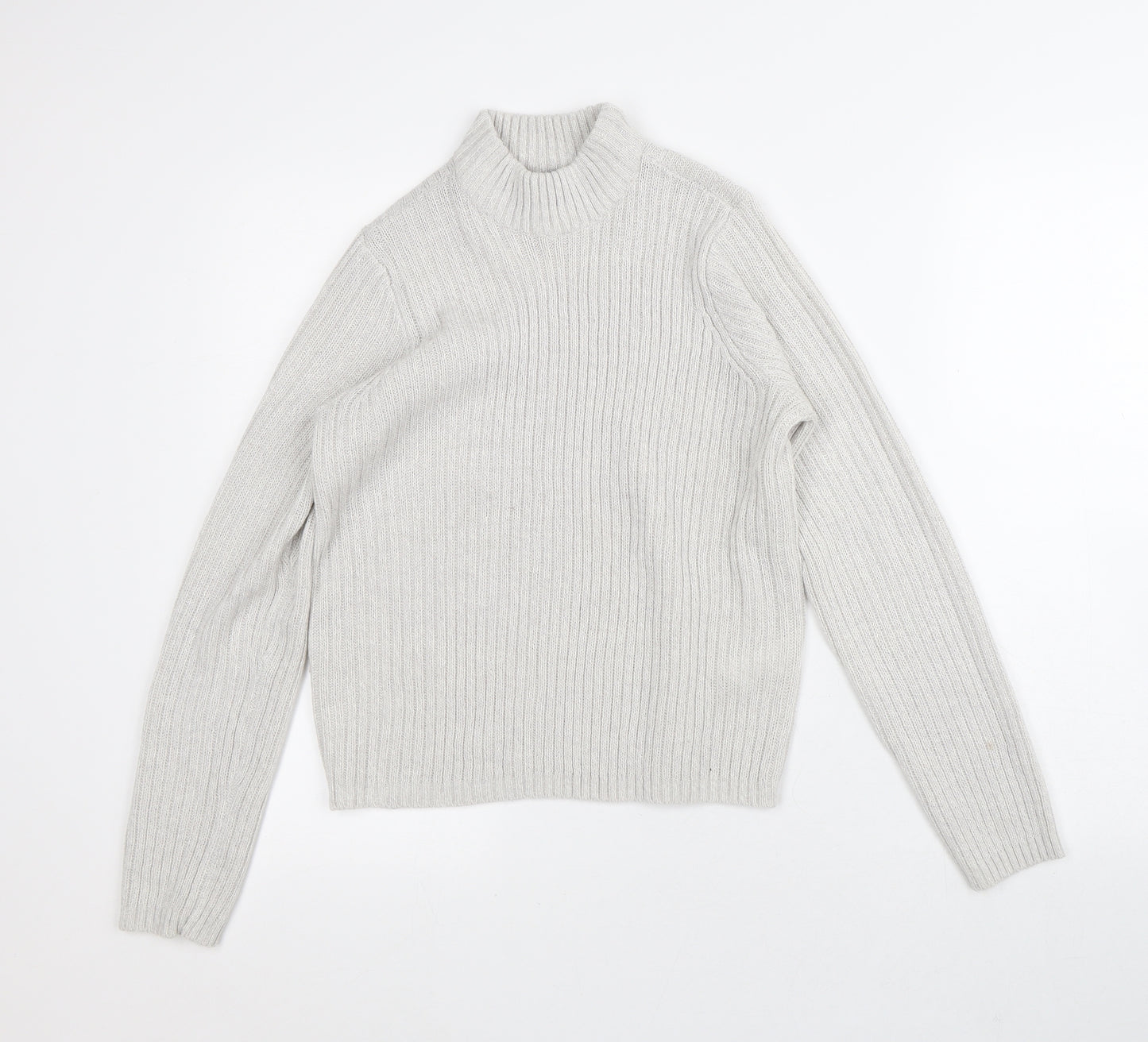 Divided Mens Grey Mock Neck Acrylic Pullover Jumper Size S