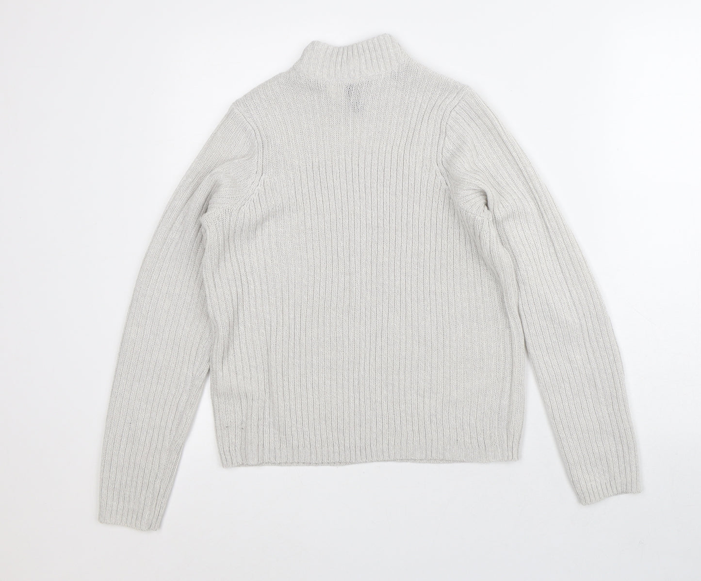 Divided Mens Grey Mock Neck Acrylic Pullover Jumper Size S