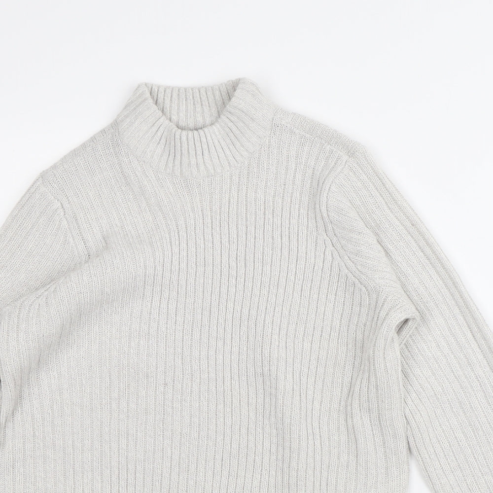 Divided Mens Grey Mock Neck Acrylic Pullover Jumper Size S