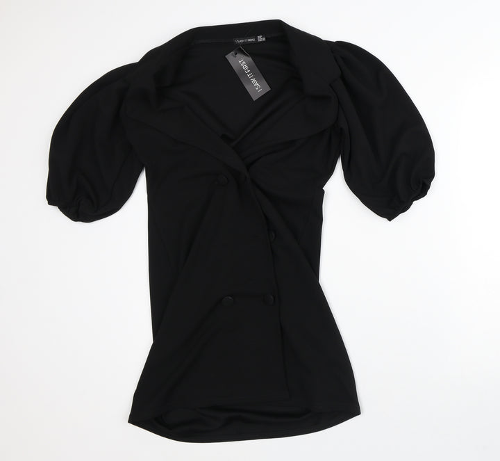 I SAW IT FIRST Womens Black Polyester Jacket Dress Size 10 V-Neck