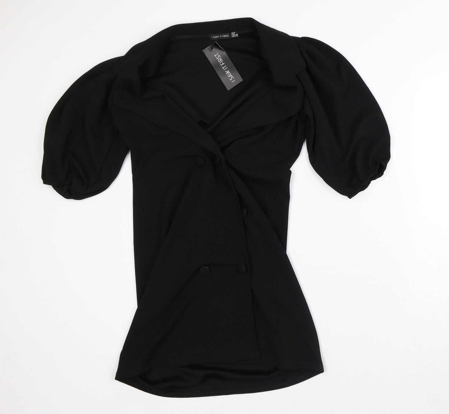 I SAW IT FIRST Womens Black Polyester Jacket Dress Size 10 V-Neck