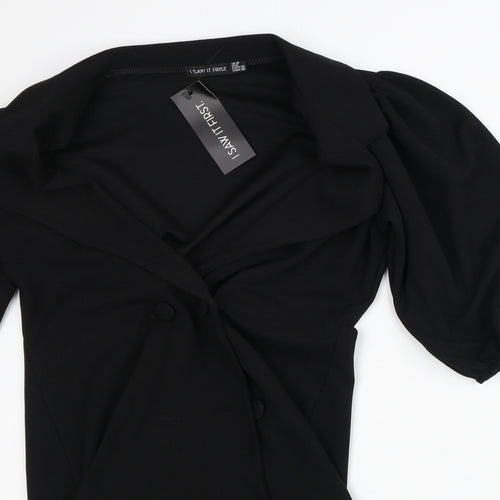 I SAW IT FIRST Womens Black Polyester Jacket Dress Size 10 V-Neck