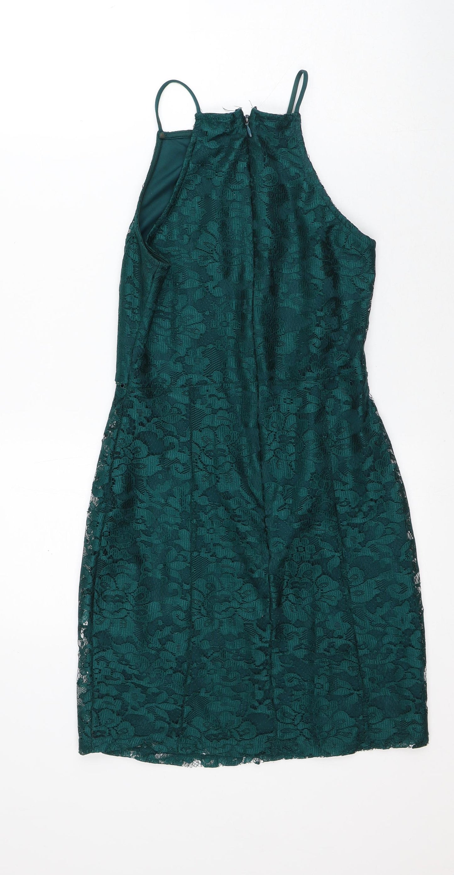 Topshop Womens Green Floral Polyester A-Line Size 6 Square Neck
