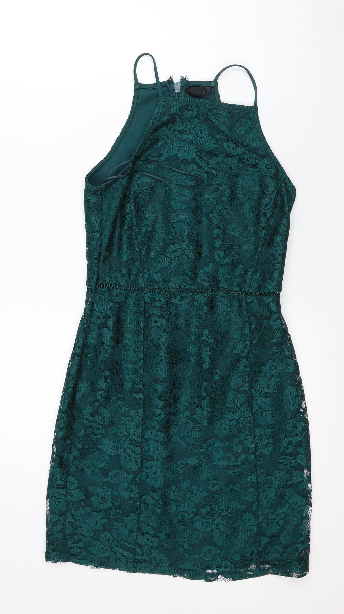 Topshop Womens Green Floral Polyester A-Line Size 6 Square Neck