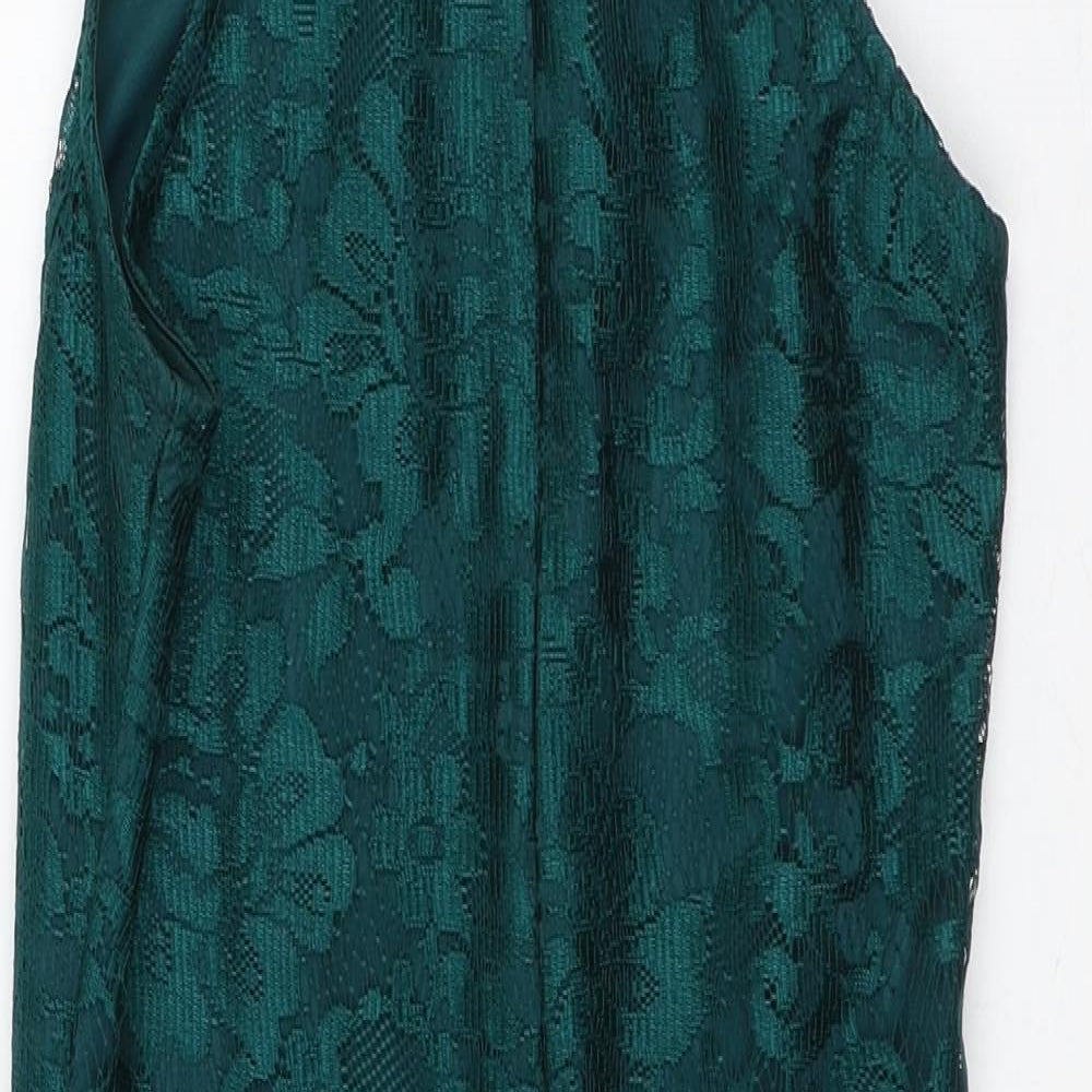 Topshop Womens Green Floral Polyester A-Line Size 6 Square Neck