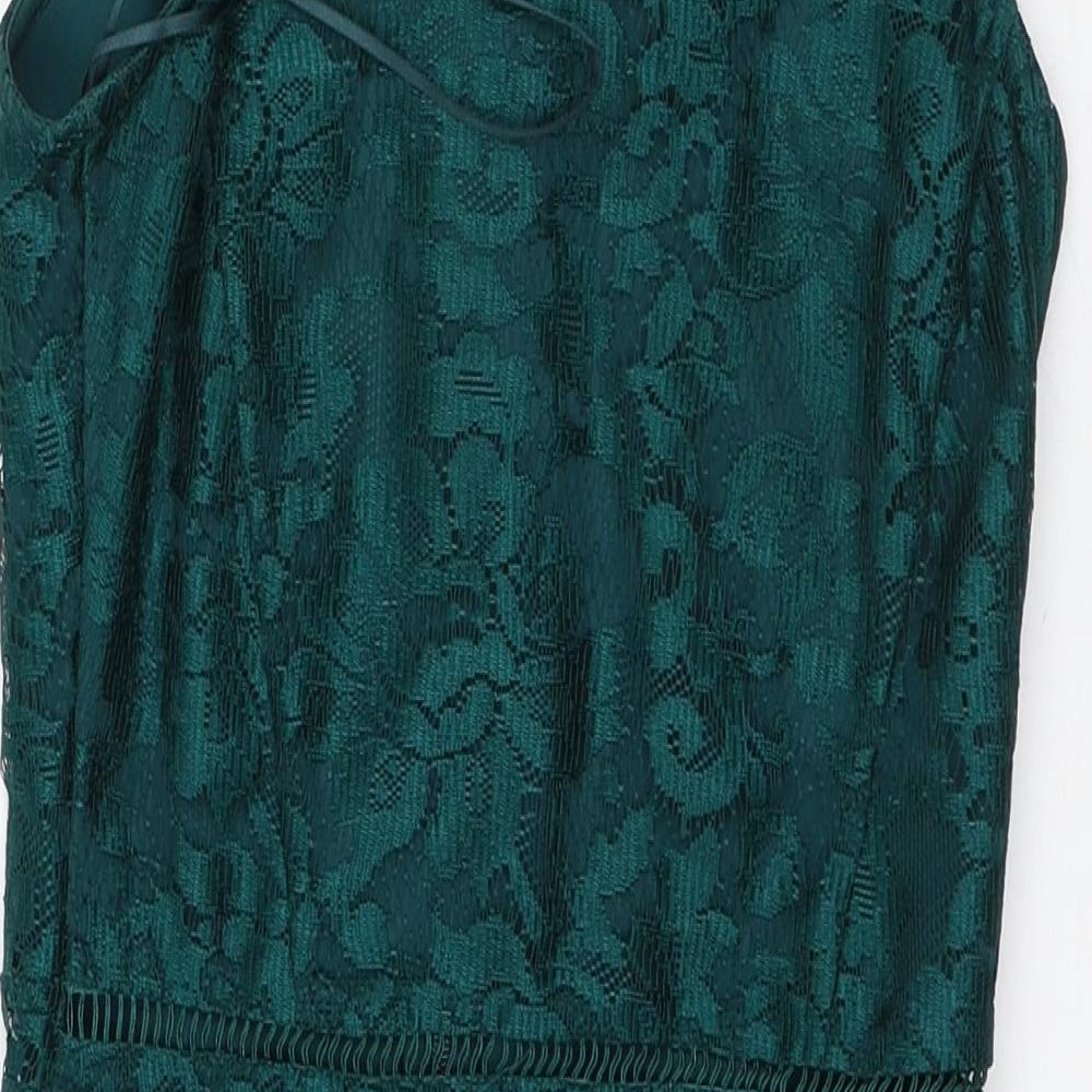 Topshop Womens Green Floral Polyester A-Line Size 6 Square Neck