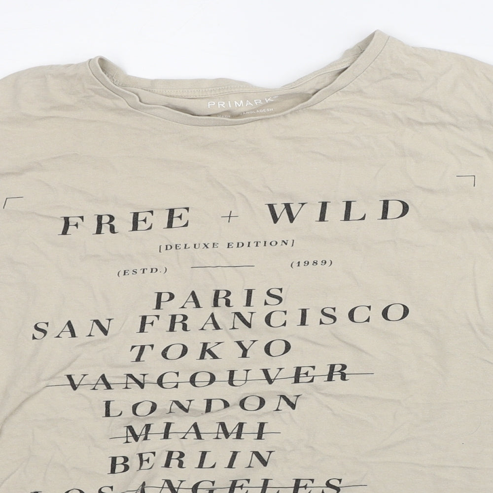 Primark Womens Beige 100% Cotton Basic T-Shirt Size L Round Neck - Free and Wild