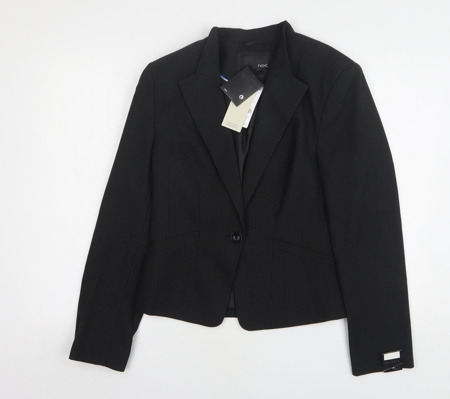 NEXT Womens Black Striped Polyester Jacket Suit Jacket Size 12