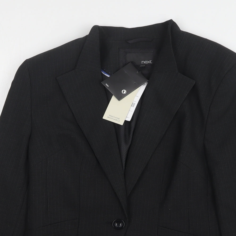 NEXT Womens Black Striped Polyester Jacket Suit Jacket Size 12