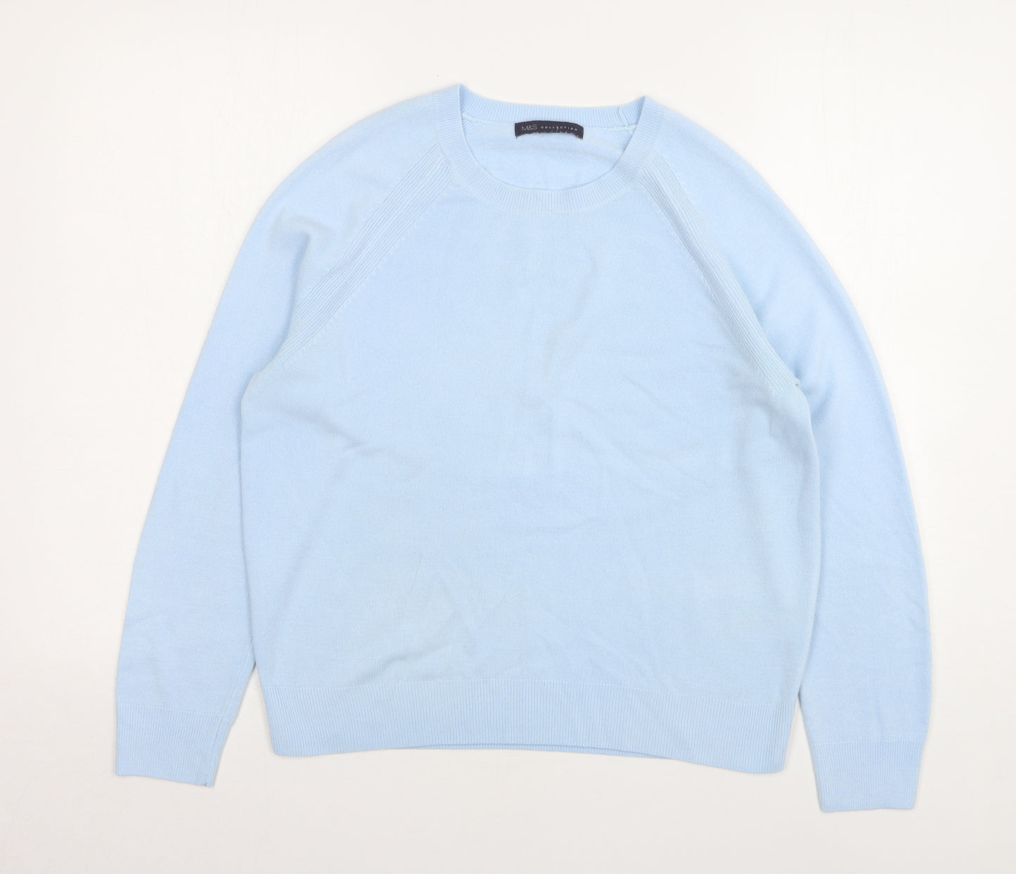 Marks and Spencer Womens Blue Round Neck Acrylic Pullover Jumper Size 14