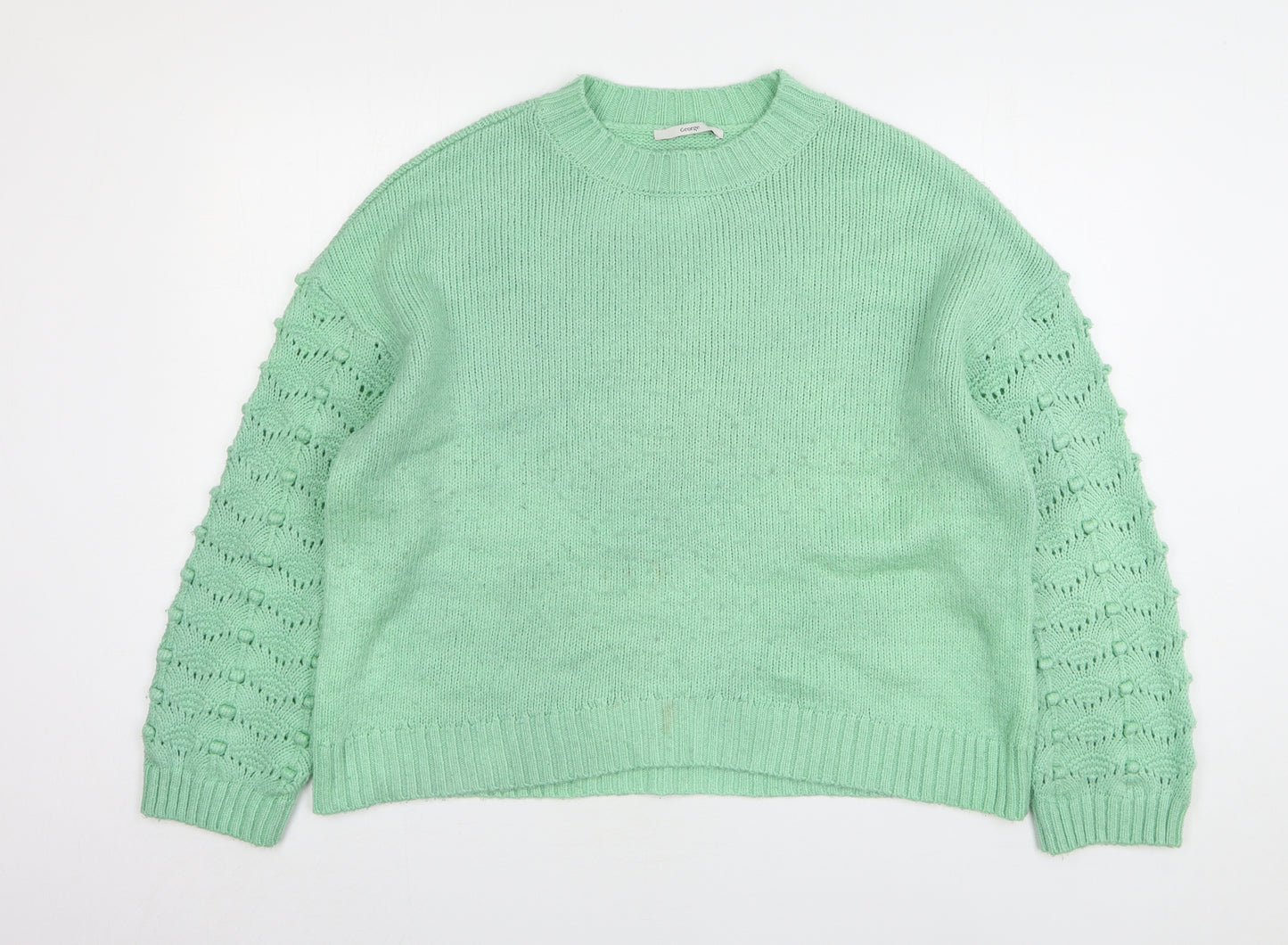 George Womens Green Round Neck Acrylic Pullover Jumper Size L