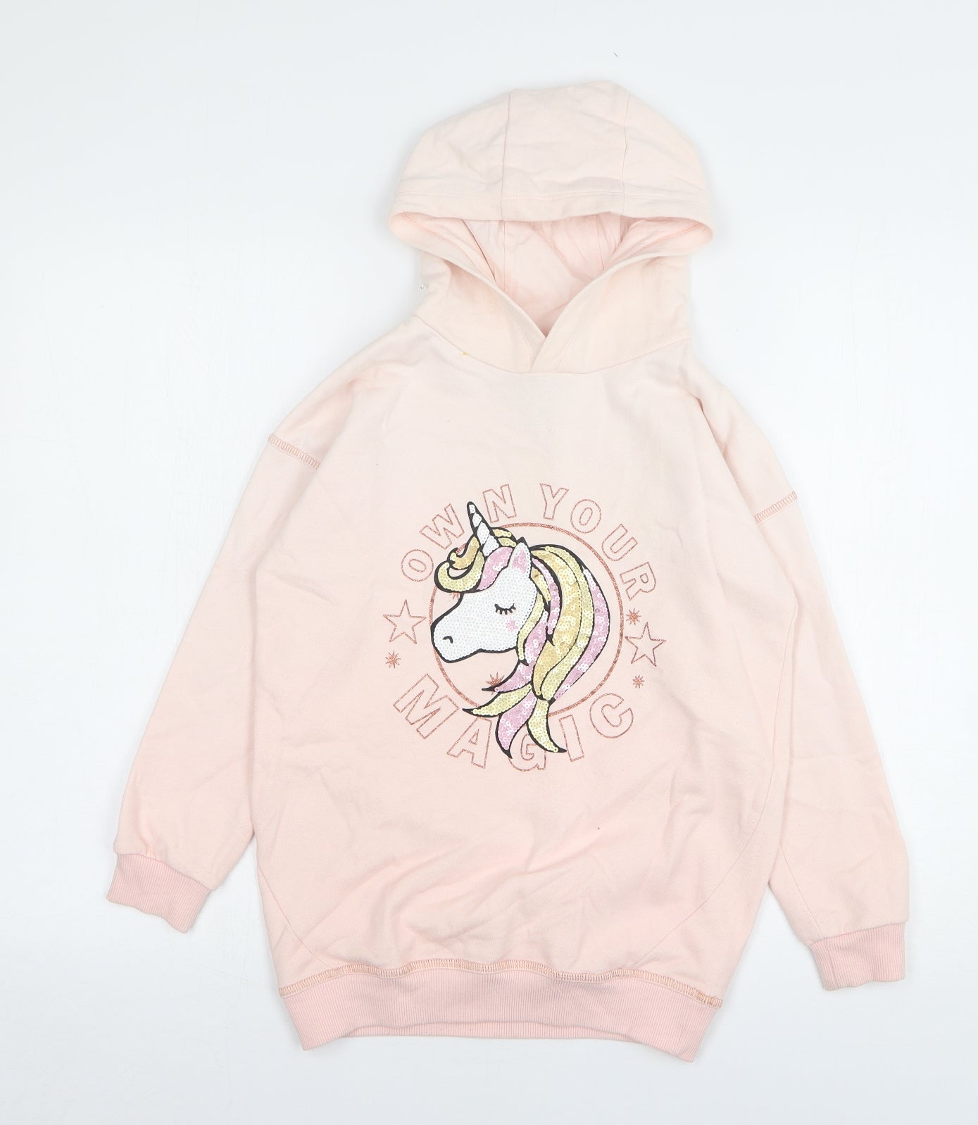 F&F Girls Pink Cotton Pullover Hoodie Size 8-9 Years - Unicorn