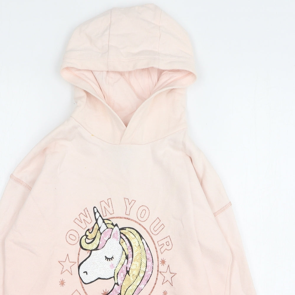 F&F Girls Pink Cotton Pullover Hoodie Size 8-9 Years - Unicorn