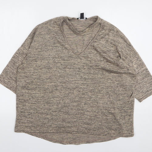 New Look Womens Beige V-Neck Polyester Pullover Jumper Size L