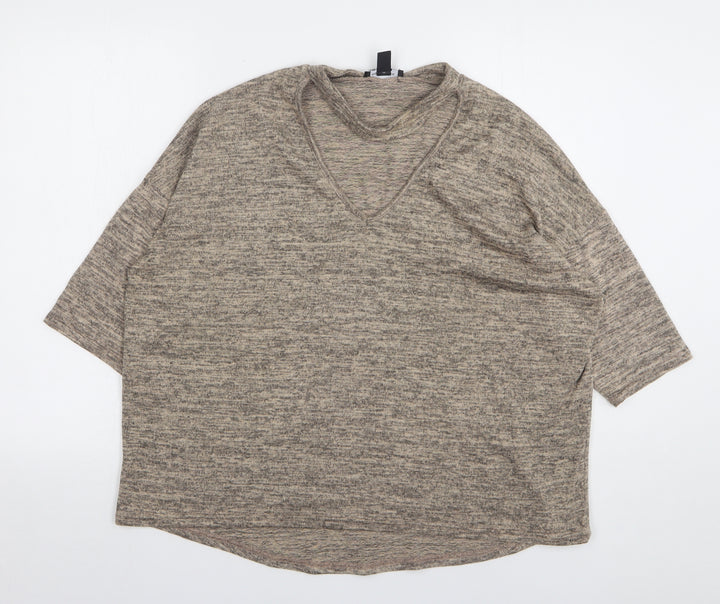 New Look Womens Beige V-Neck Polyester Pullover Jumper Size L