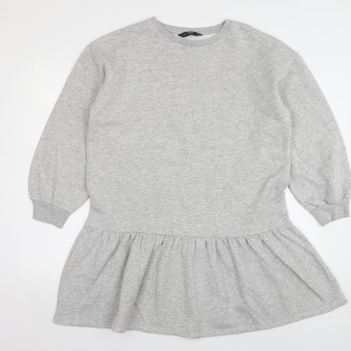 F&F Womens Grey Cotton Jumper Dress Size 12 Round Neck