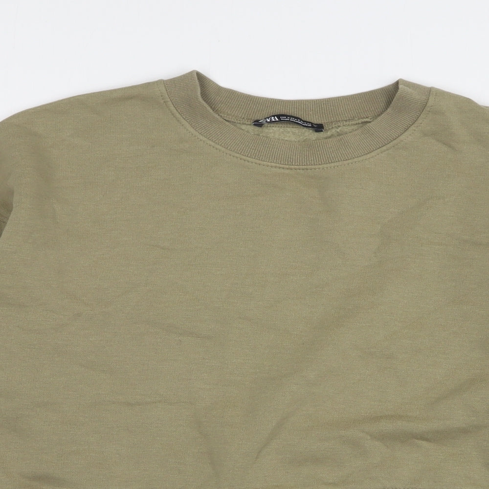 Zara Womens Green Cotton Pullover Sweatshirt Size S