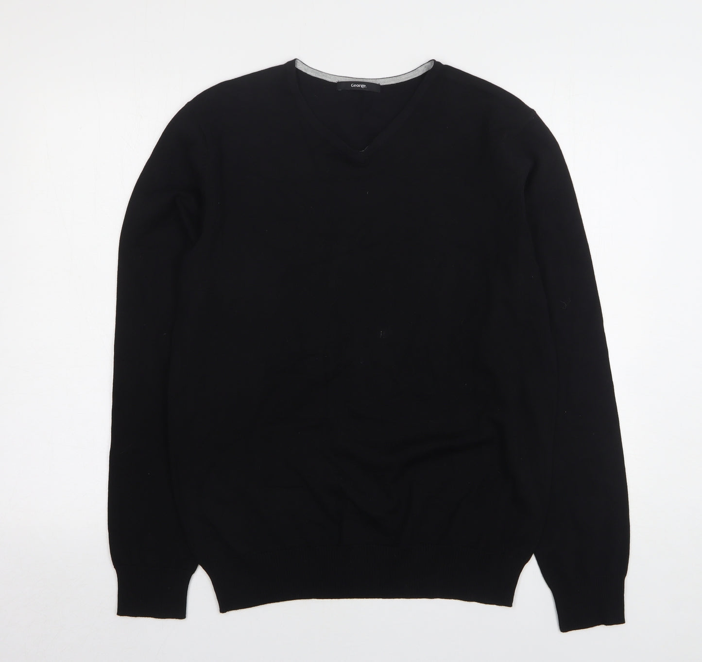 George Mens Black V-Neck Cotton Pullover Jumper Size M