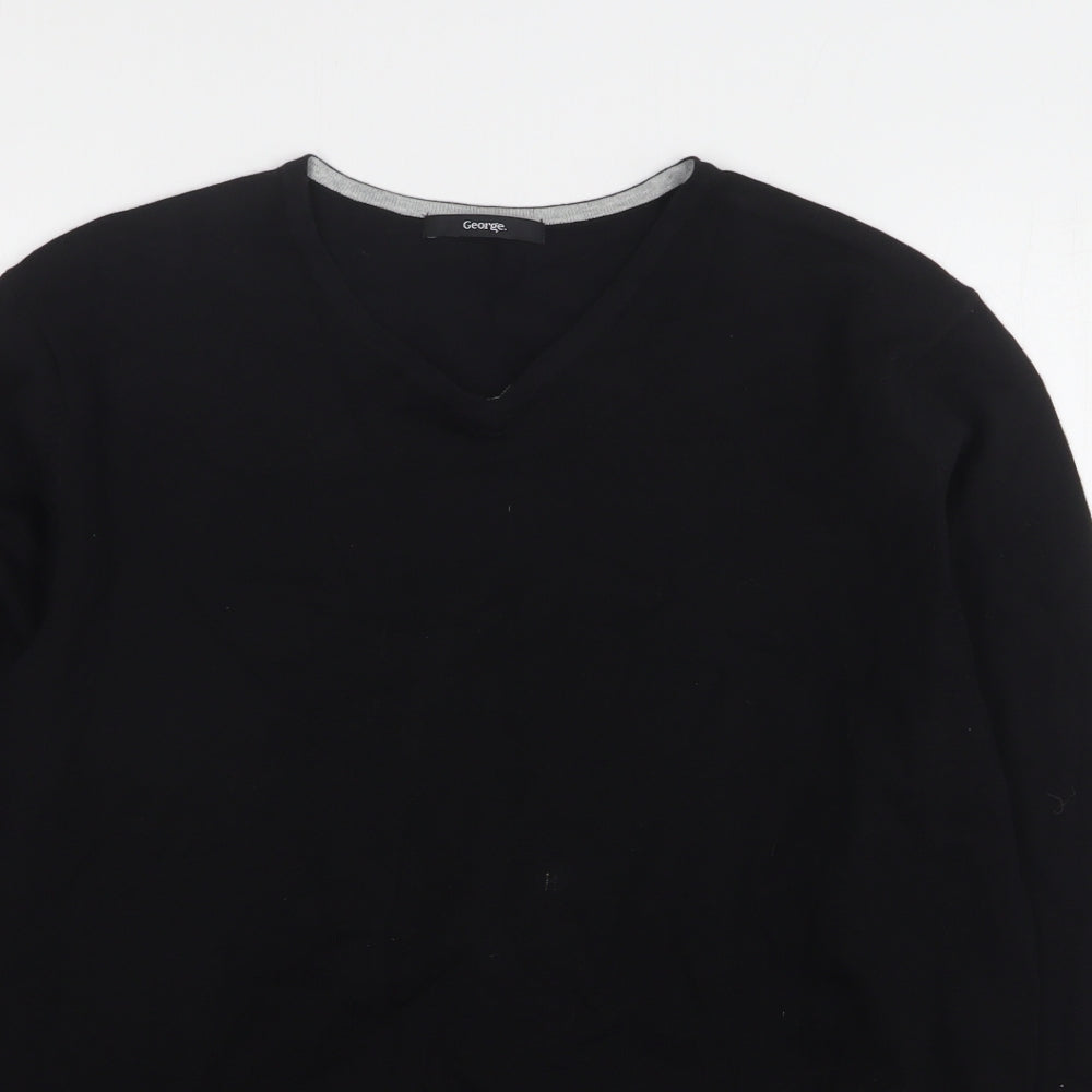 George Mens Black V-Neck Cotton Pullover Jumper Size M