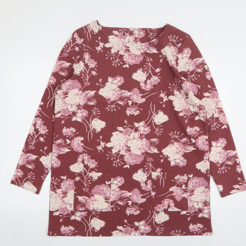 Preworn Womens Pink Floral Polyester Basic Blouse Size 14 Round Neck