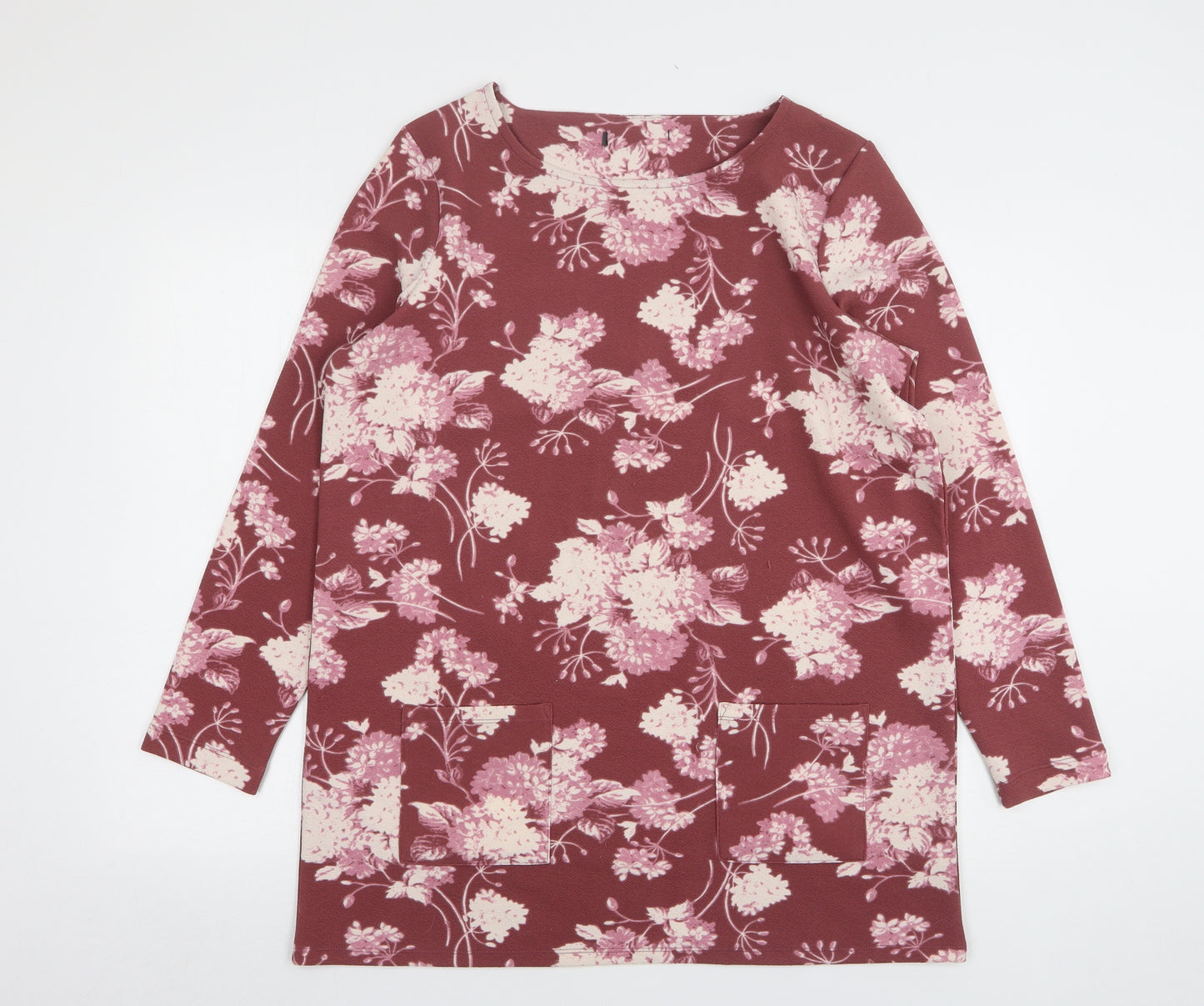 Preworn Womens Pink Floral Polyester Basic Blouse Size 14 Round Neck