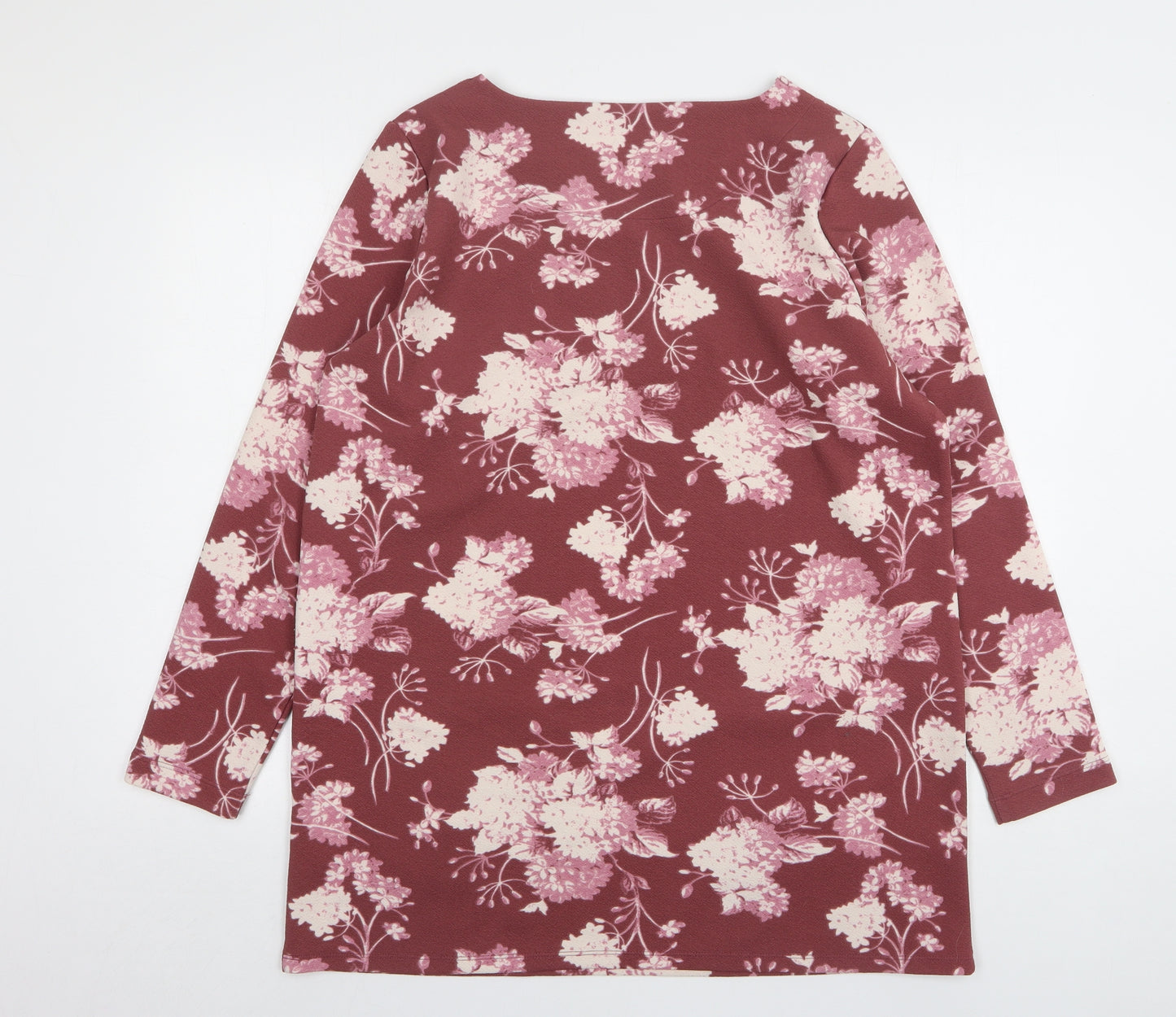 Preworn Womens Pink Floral Polyester Basic Blouse Size 14 Round Neck