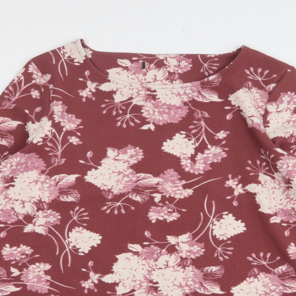 Preworn Womens Pink Floral Polyester Basic Blouse Size 14 Round Neck