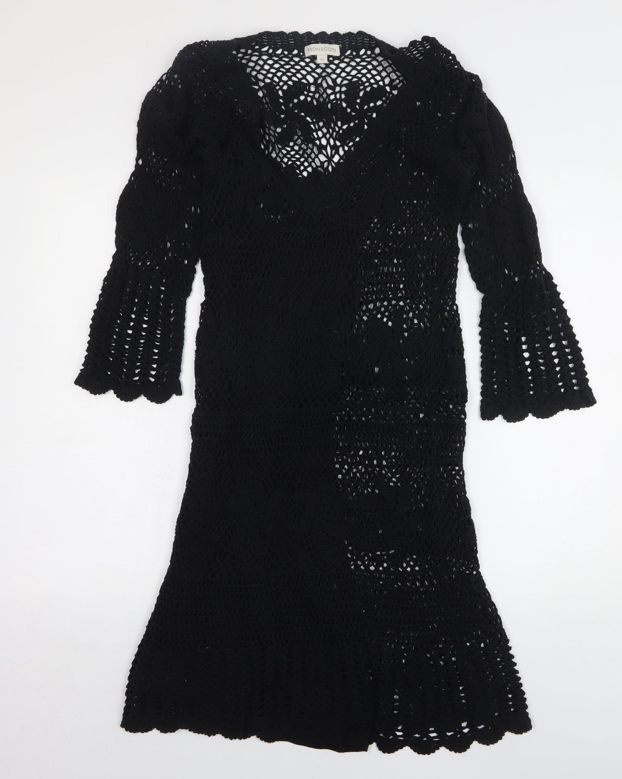 Monsoon Womens Black Floral Cotton A-Line Size M V-Neck