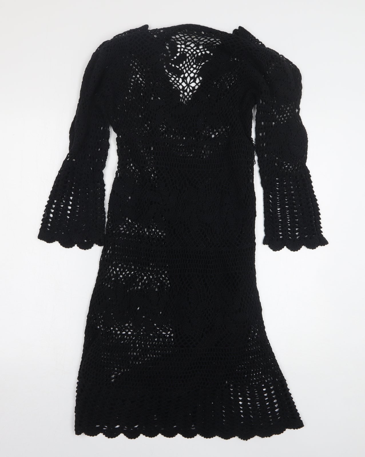 Monsoon Womens Black Floral Cotton A-Line Size M V-Neck