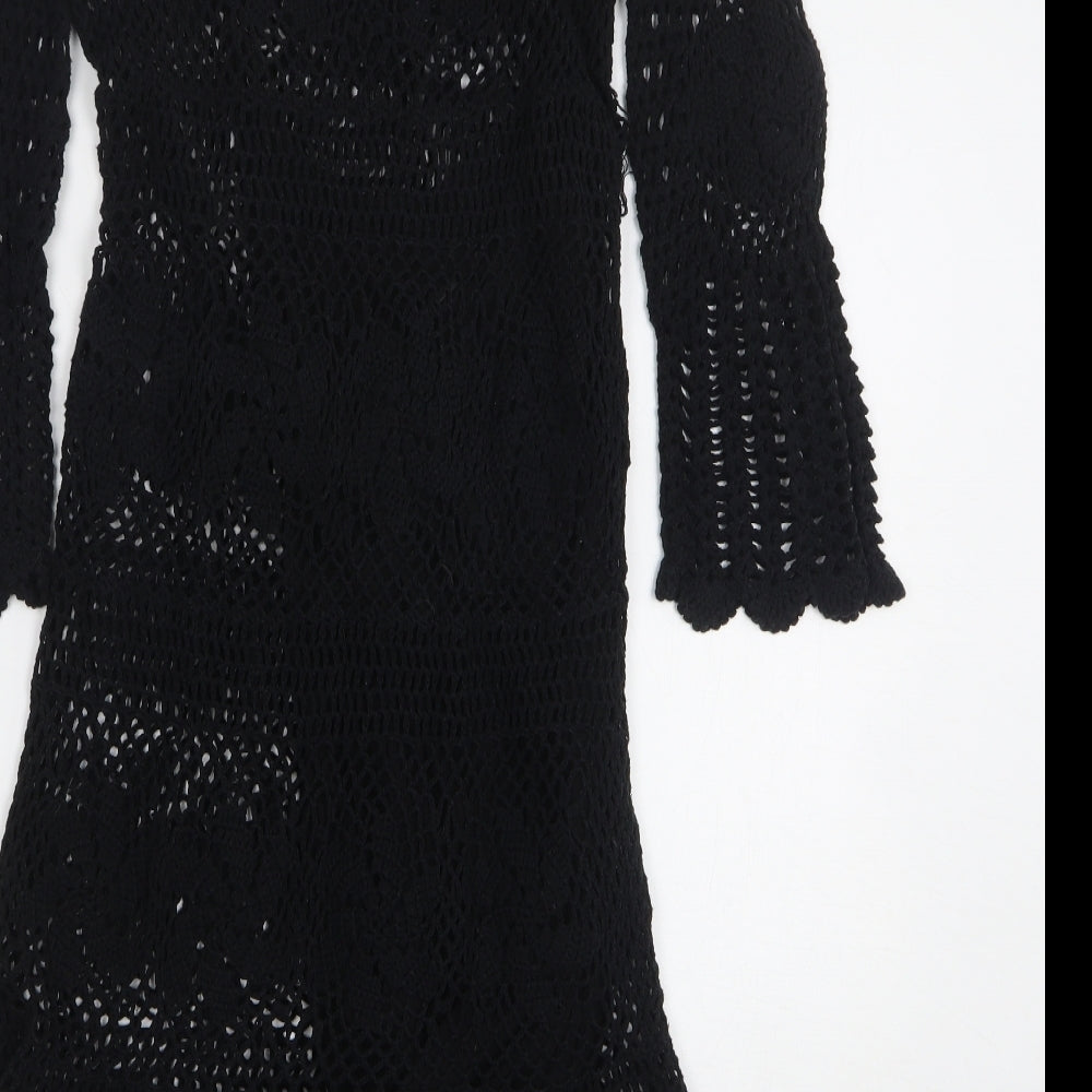 Monsoon Womens Black Floral Cotton A-Line Size M V-Neck