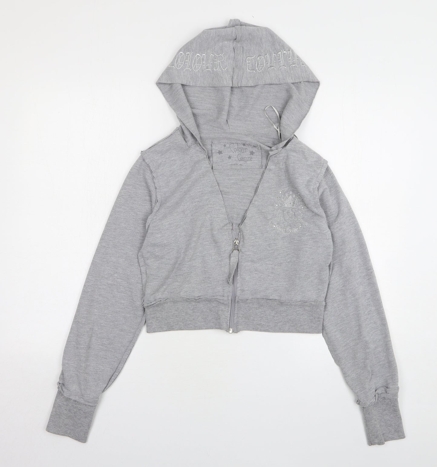 Colour Couture Womens Grey Cotton Full Zip Hoodie Size S