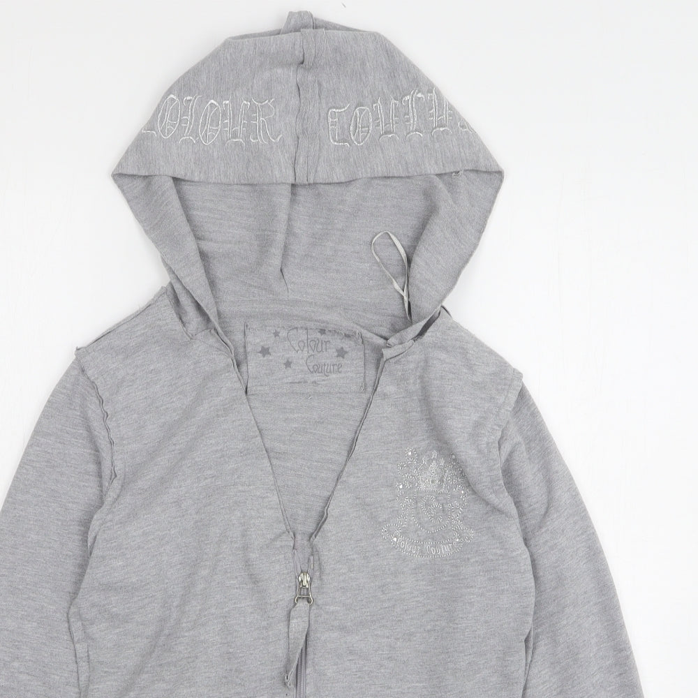 Colour Couture Womens Grey Cotton Full Zip Hoodie Size S