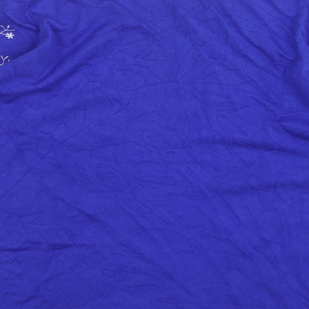 text Womens Blue Round Neck Floral Viscose Pullover Jumper Size L