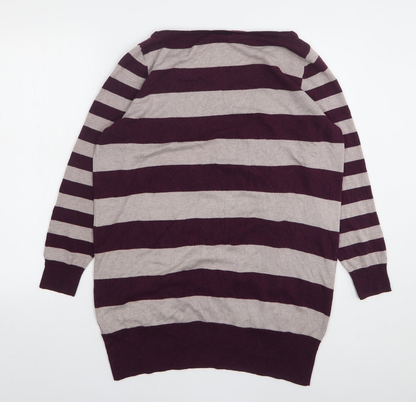 TU Womens Purple Round Neck Striped Viscose Pullover Jumper Size 16