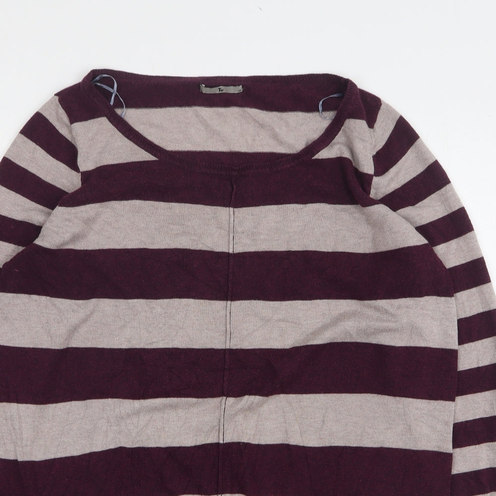 TU Womens Purple Round Neck Striped Viscose Pullover Jumper Size 16