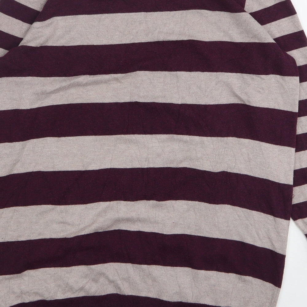 TU Womens Purple Round Neck Striped Viscose Pullover Jumper Size 16
