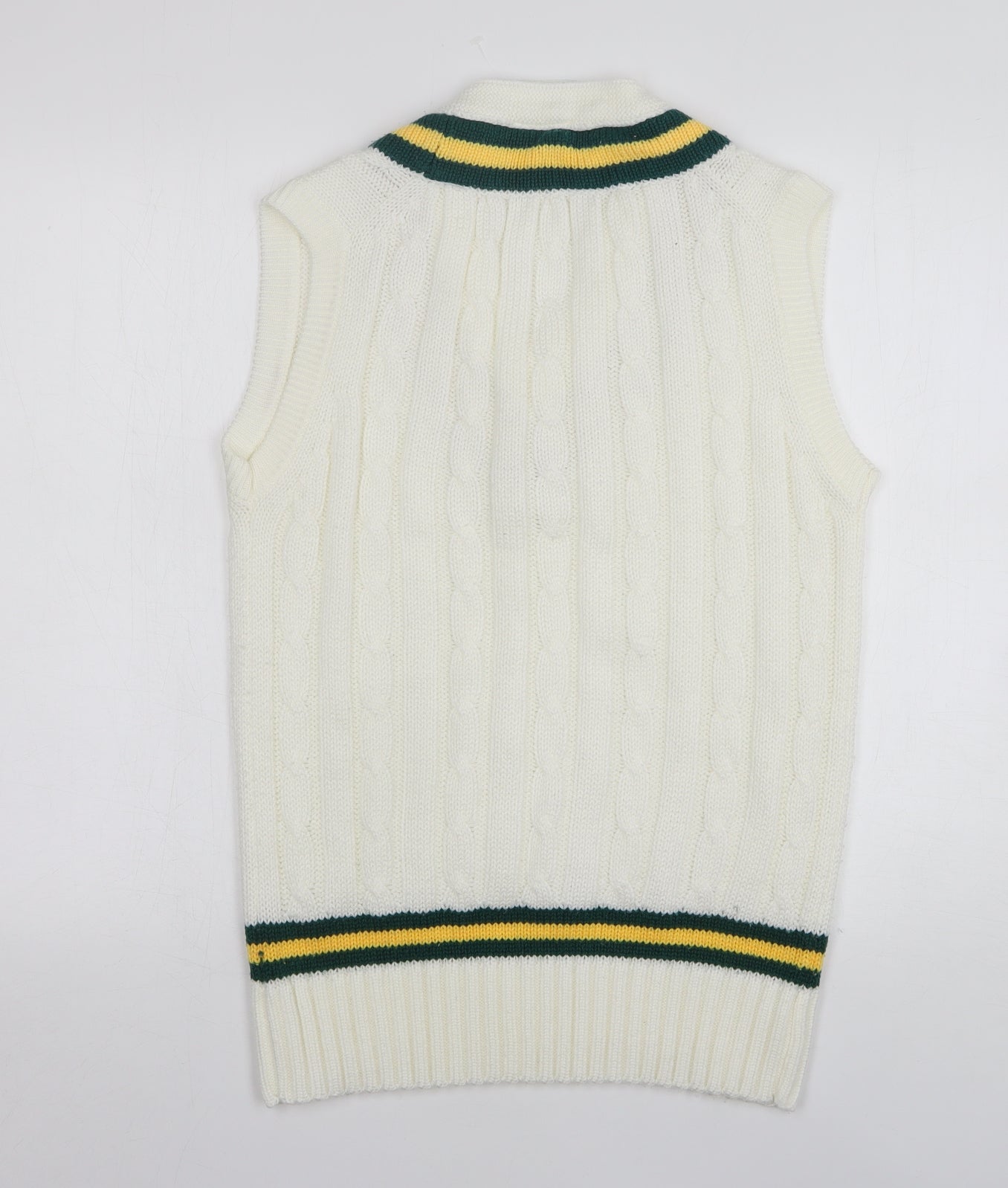 Bukta Mens White V-Neck Acrylic Vest Jumper Size M