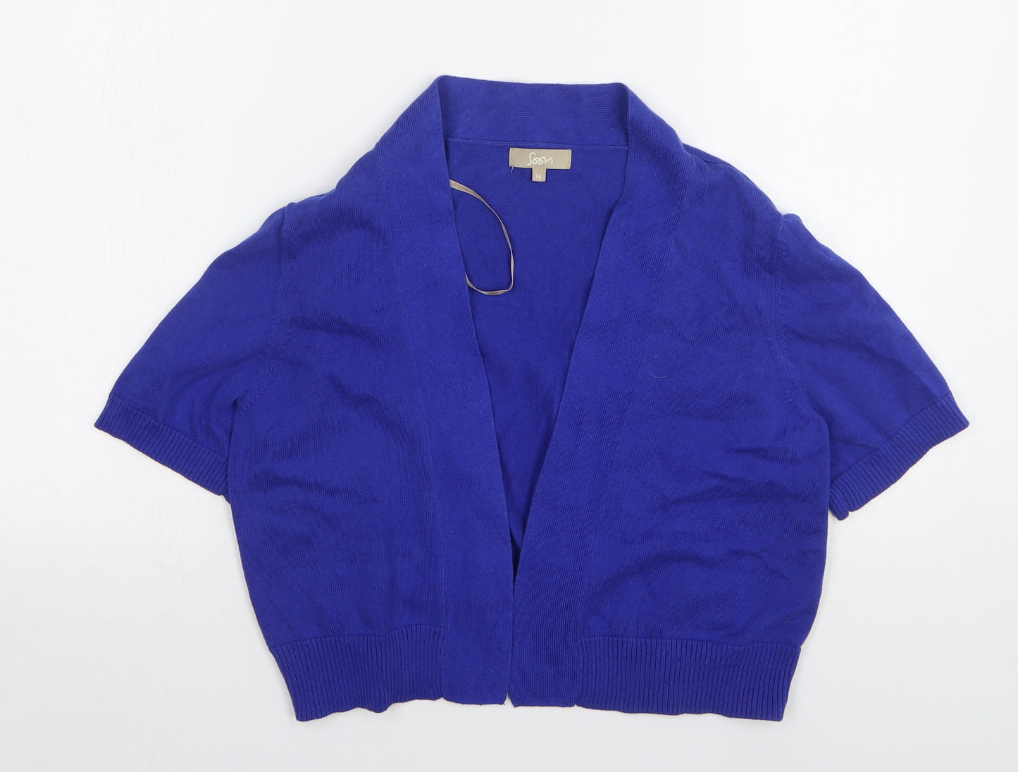 Soon Womens Blue V-Neck Cotton Cardigan Jumper Size 16