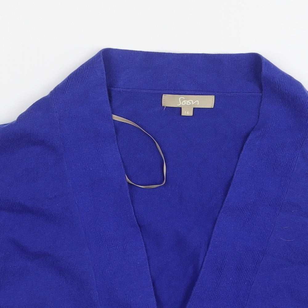 Soon Womens Blue V-Neck Cotton Cardigan Jumper Size 16