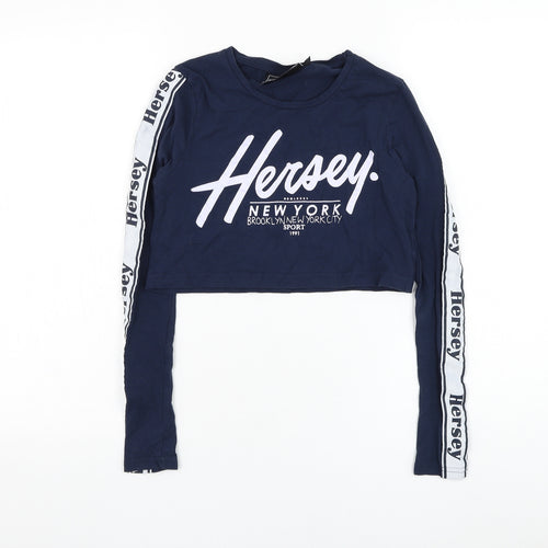 Hersey Girls Blue Cotton Basic T-Shirt Size 12-13 Years Round Neck Pullover