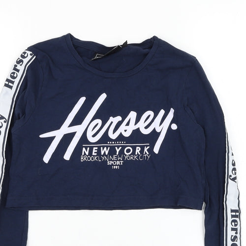 Hersey Girls Blue Cotton Basic T-Shirt Size 12-13 Years Round Neck Pullover
