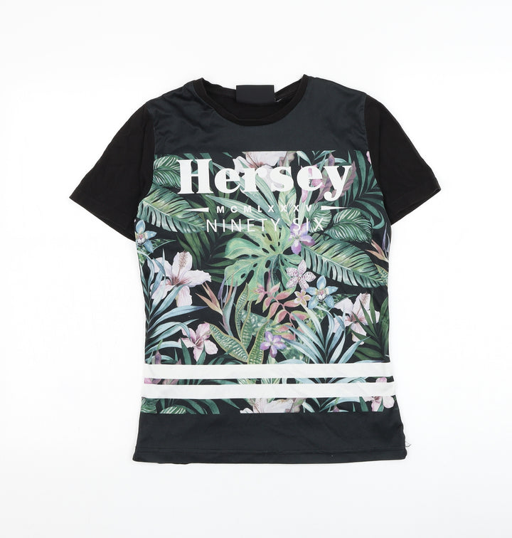 Hersey Boys Black Cotton Basic T-Shirt Size 10-11 Years Round Neck Pullover
