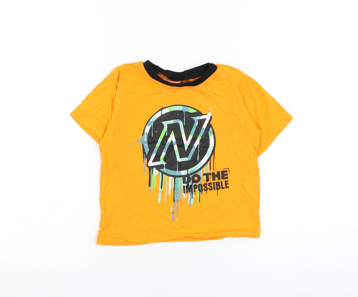 NERF Boys Orange Cotton Basic T-Shirt Size 5-6 Years Round Neck Pullover