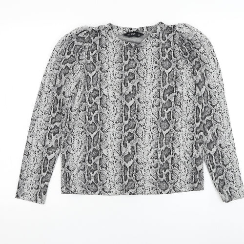 F&F Womens Grey Round Neck Animal Print Polyester Pullover Jumper Size 6